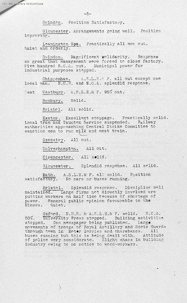 TUC Progress of Strike Report No.1, 6 May 1926