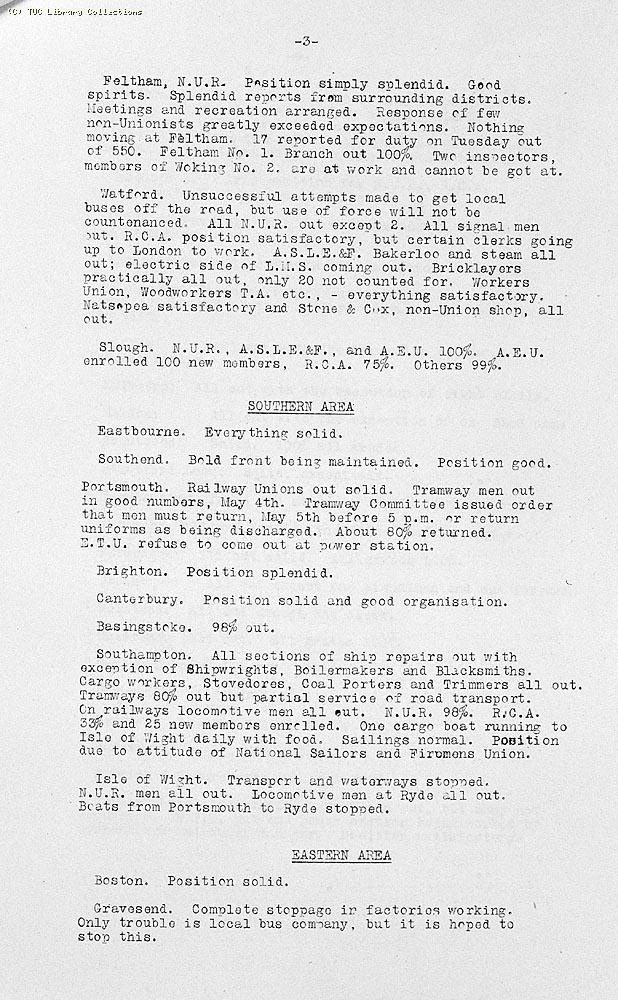 TUC Progress of Strike Report No.1, 6 May 1926