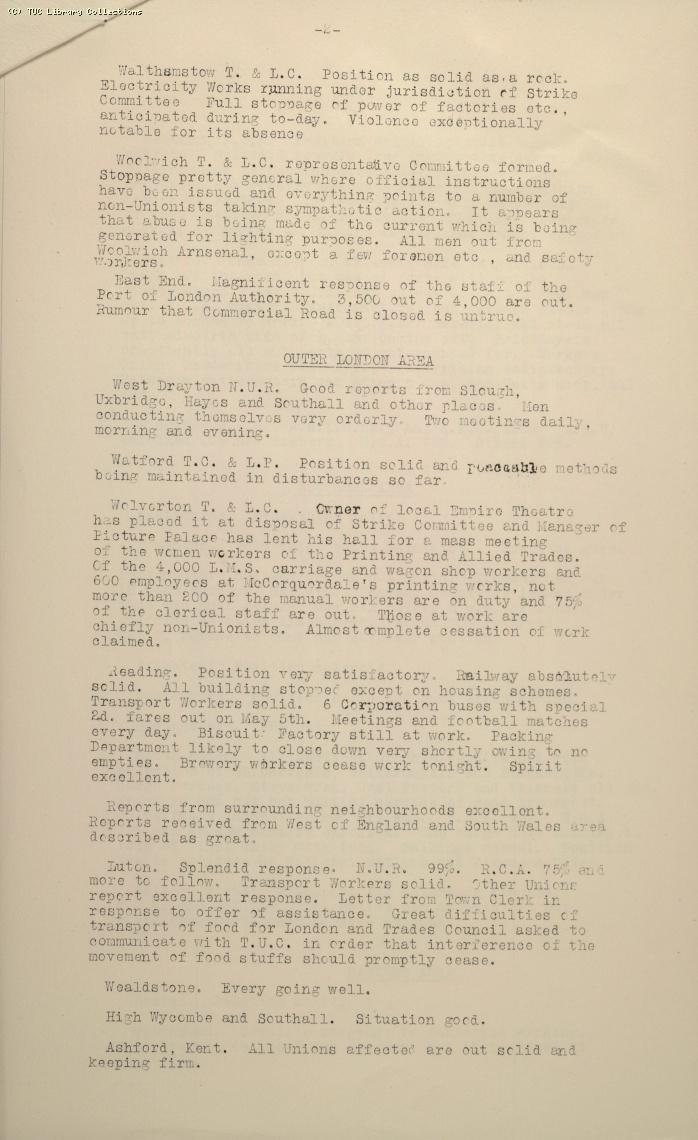 TUC Progress of Strike Report No.1, 6 May 1926