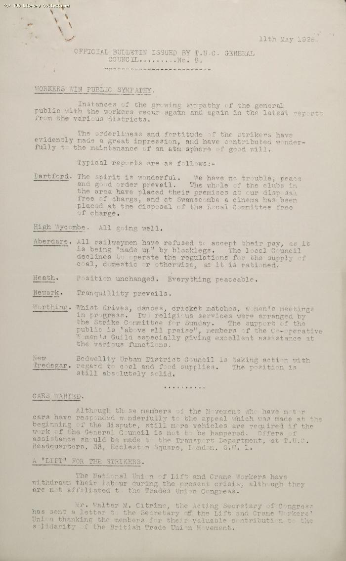 TUC Official Bulletin No.8, 11 May 1926 (1)