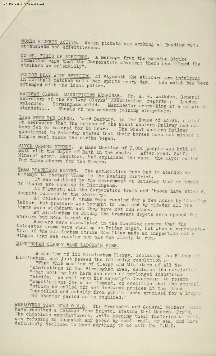 TUC Official Bulletin No.6, 9 May 1926