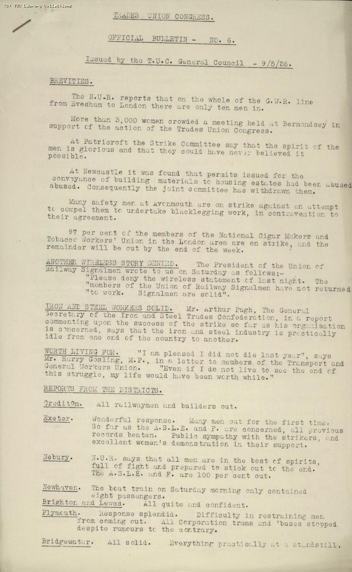 TUC Official Bulletin No.6, 9 May 1926