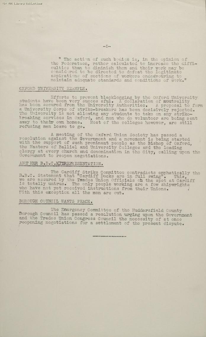 TUC Official Bulletin No.5, 8 May 1926
