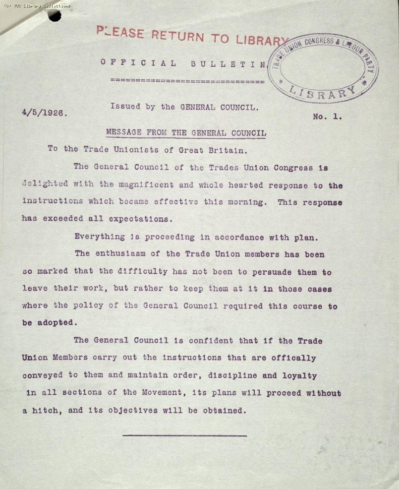 TUC Official Bulletin No.1, 4 May 1926