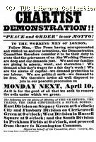 Poster advertising the Chartists' Demonstration organised by the National Charter Association at Kennington Common, London on 10 April, 1848.