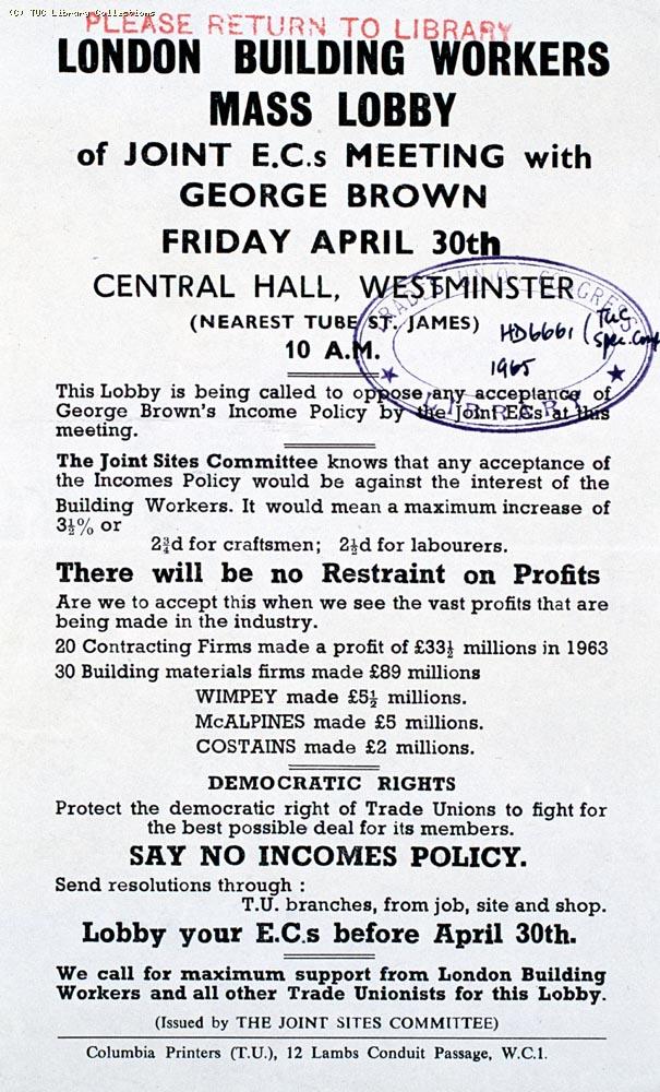 London Building Workers Lobby, 1965