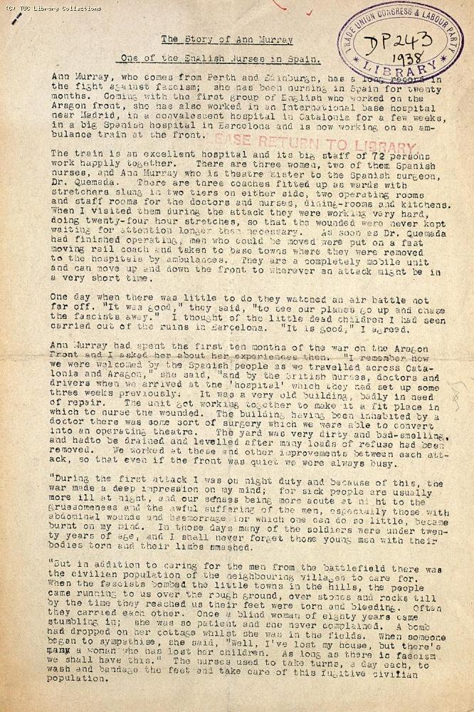 The Story of Ann Murray - One of the English Nurses in Spain, 1938 (page 1)
