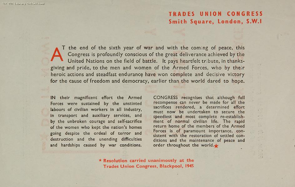 Victory and peace - TUC leaflet, 1946