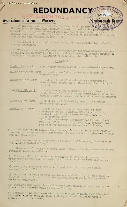 Redundancy at Royal Aircraft Establishment, 1946
