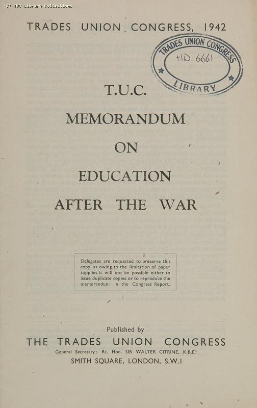 TUC Memorandum on Education after the War, 1942