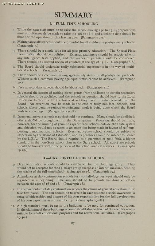 TUC Memorandum on Education after the War, 1942