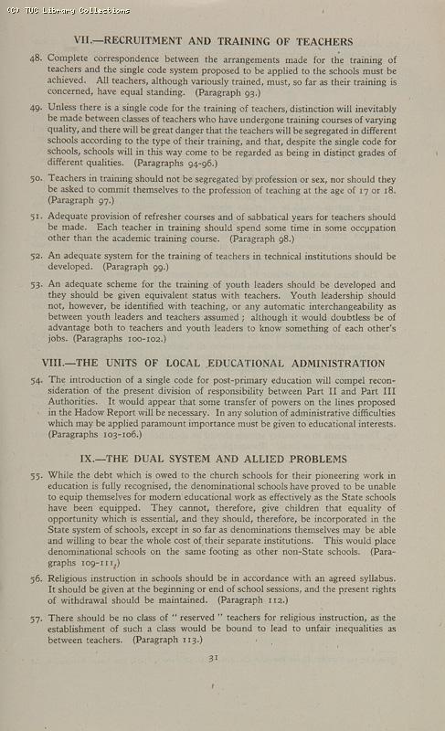 TUC Memorandum on Education after the War, 1942