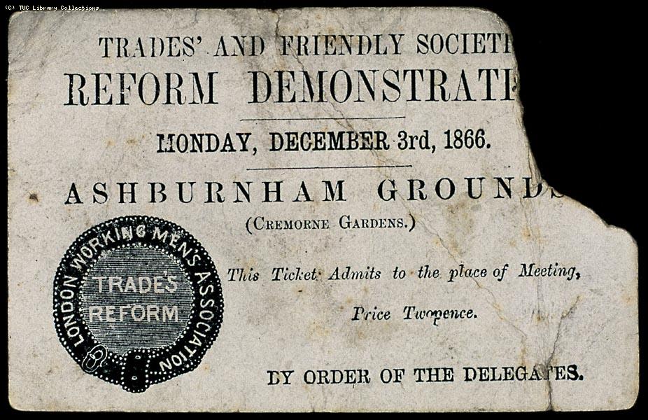 Ticket to Reform Demonstration, London 1866