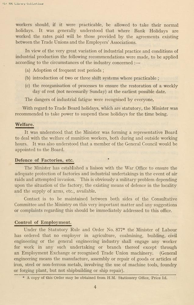 'Labour supply during war-time' - TUC circular, 1940